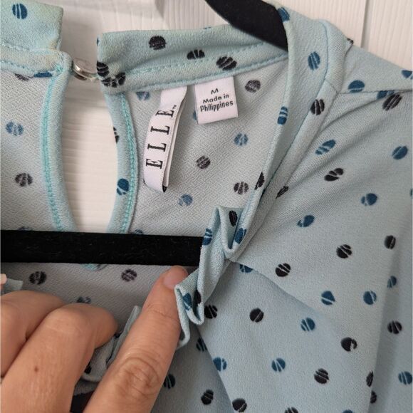 Elle Polka Dot Blouse | Women’s Medium | Blue with Navy Dots | Cap Sleeve | Top - Picture 2 of 4